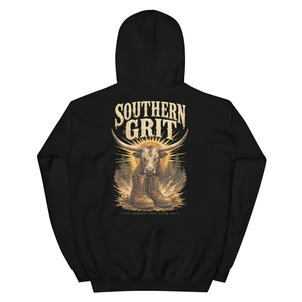Southern Grit Western Hoodie in Black — back design mockup