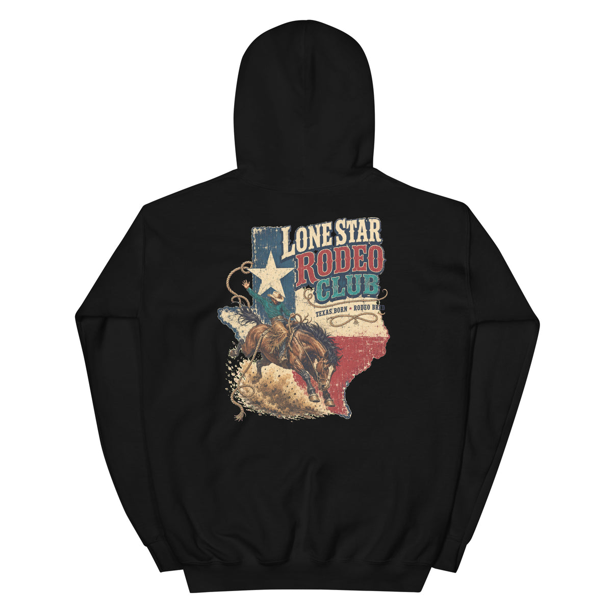 Lone Star Rodeo Club Western Hoodie in Black — back design mockup