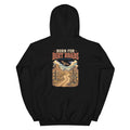 Back view of Born for Dirt Roads Western Hoodie showing the full-size western graphic
