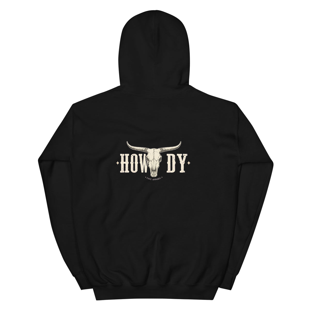 Back view of Howdy Longhorn Western Hoodie showing the full-size western graphic