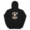 Back view of Not My First Rodeo Western Hoodie showing the full-size western graphic