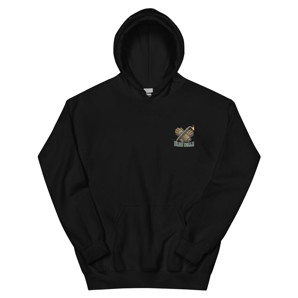 Blue Collar Cowboy Western Hoodie in Black — front chest print mockup