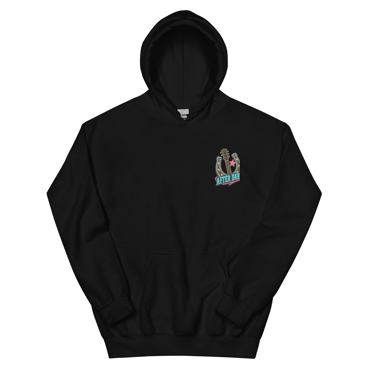 Honky Tonk After Dark Western Hoodie in Black — front chest print mockup