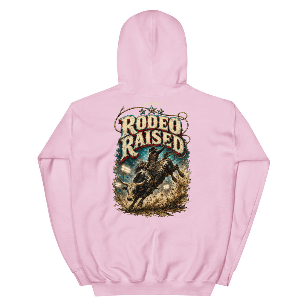 Rodeo Raised Western Hoodie in Light Pink — back design mockup