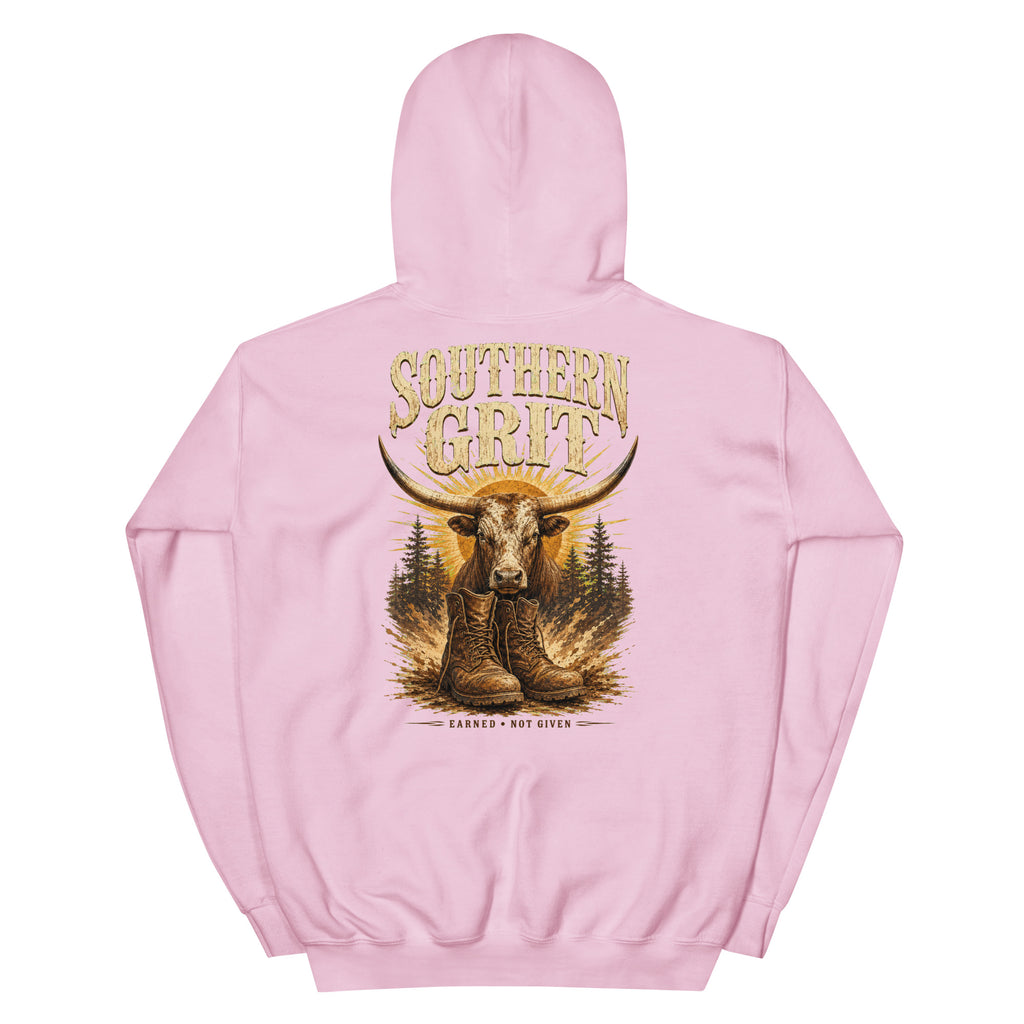 Southern Grit Western Hoodie in Light Pink — back design mockup