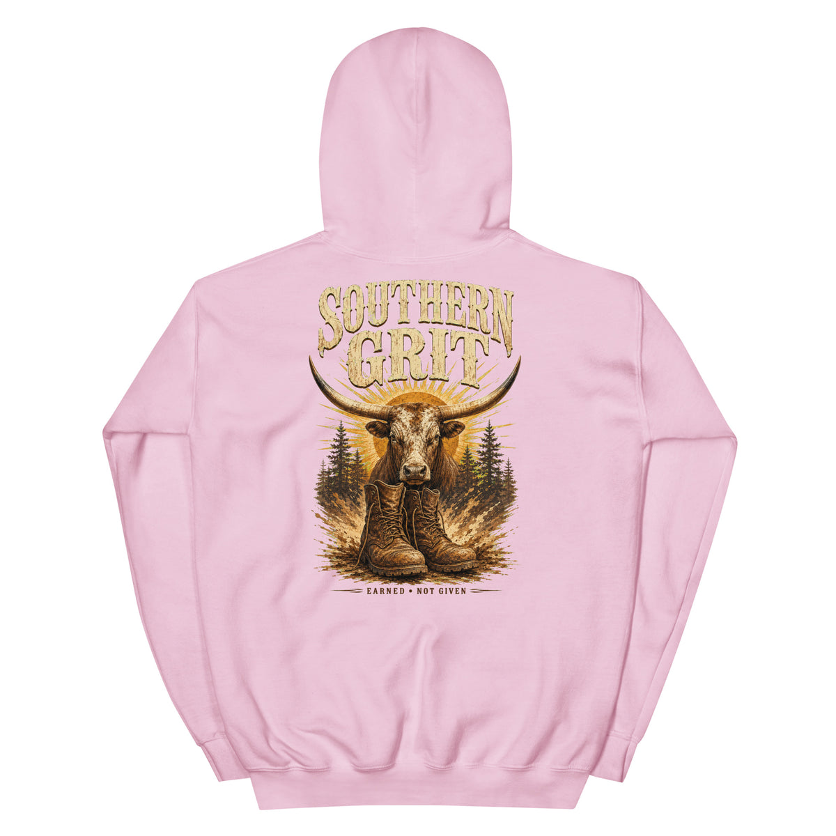 Southern Grit Western Hoodie in Light Pink — back design mockup
