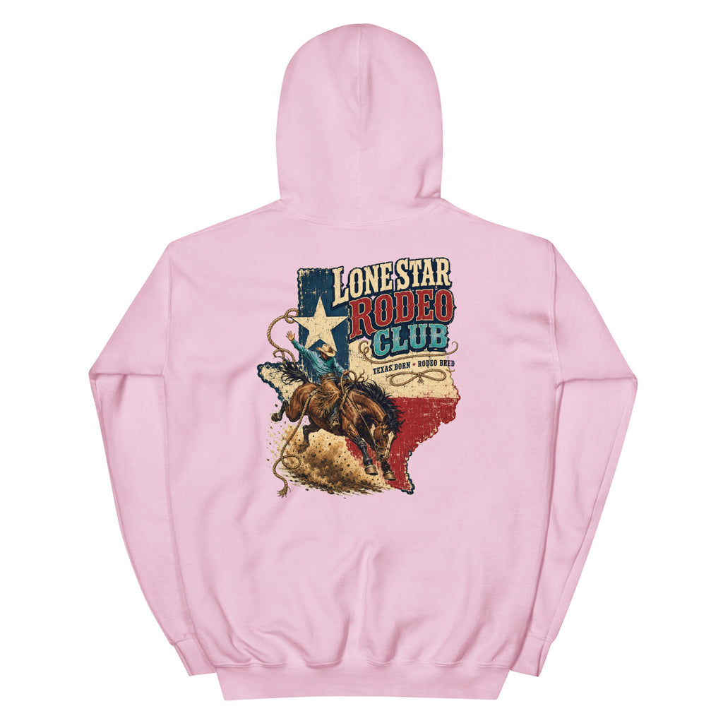 Lone Star Rodeo Club Western Hoodie in Light Pink — back design mockup