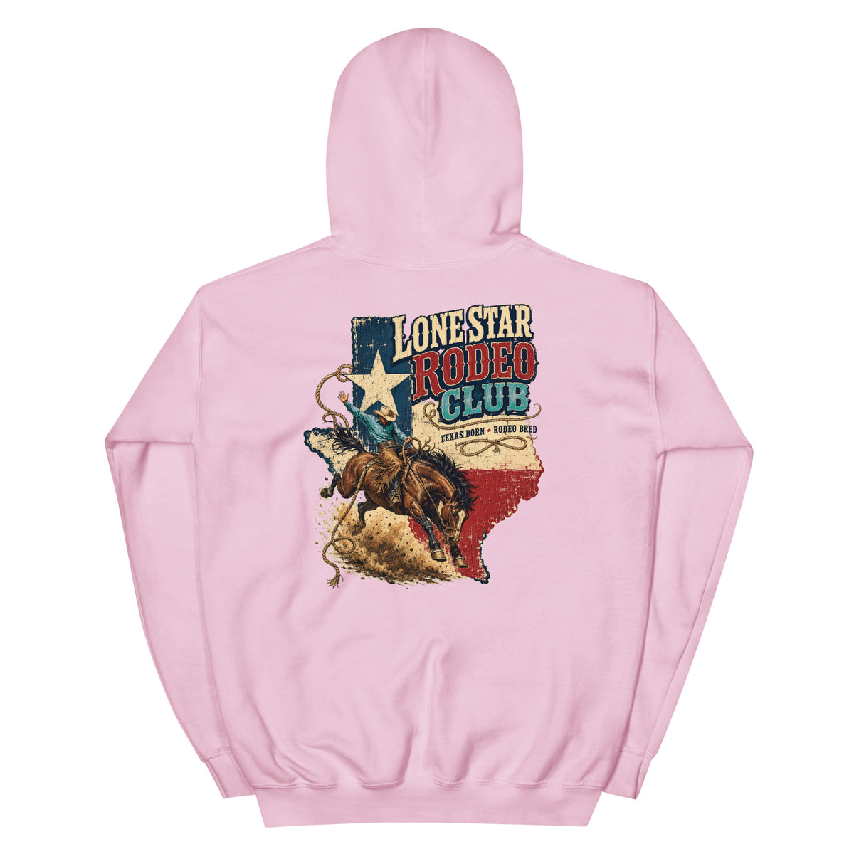 Lone Star Rodeo Club Western Hoodie in Light Pink — back design mockup