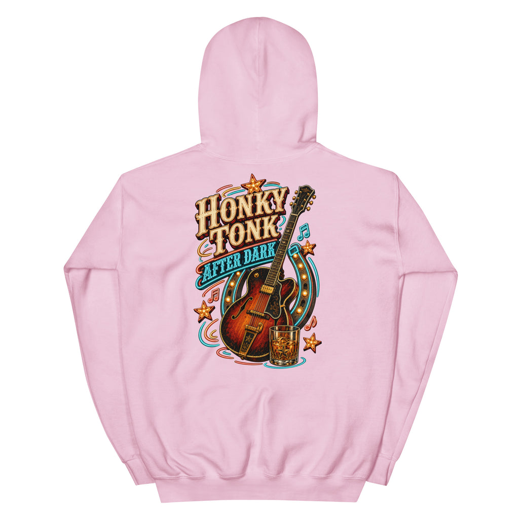 Honky Tonk After Dark Western Hoodie in Light Pink — back design mockup