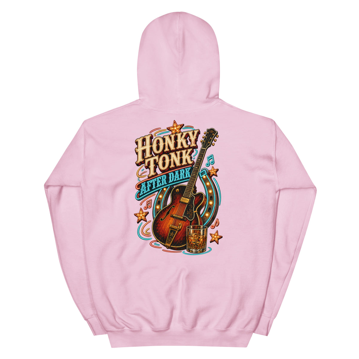 Honky Tonk After Dark Western Hoodie in Light Pink — back design mockup