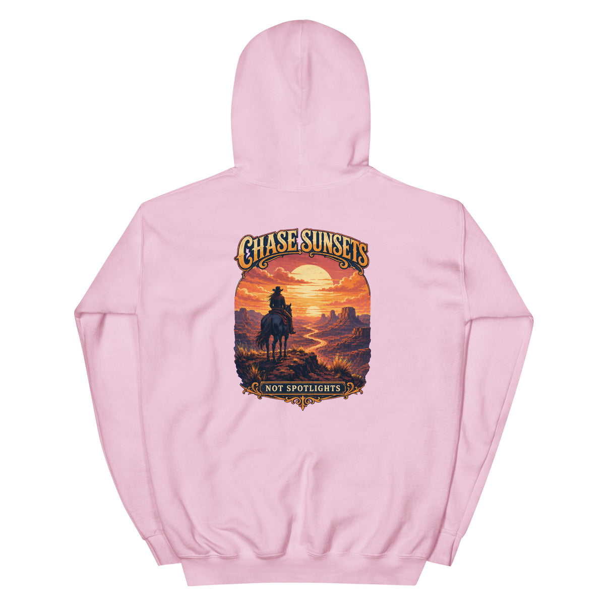 Chase Sunsets, Not Spotlights Western Hoodie product view 5