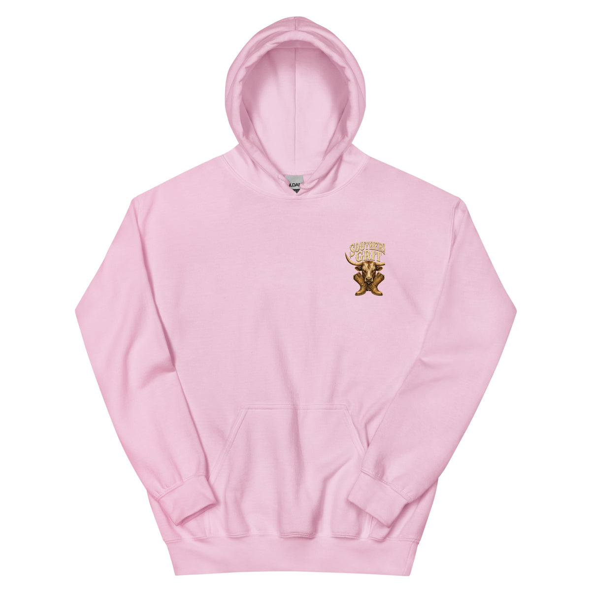 Southern Grit Western Hoodie in Light Pink — front chest print mockup