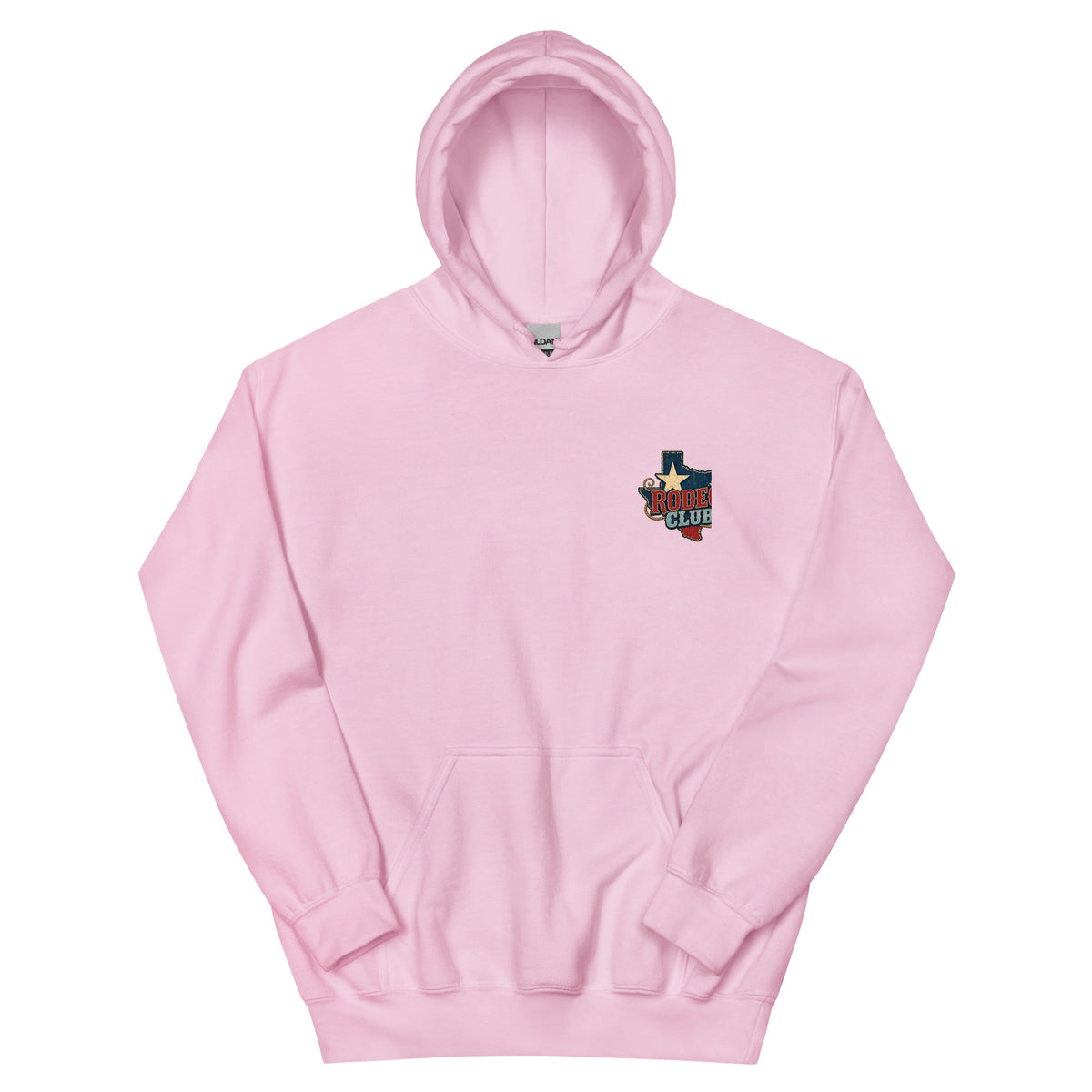 Lone Star Rodeo Club Western Hoodie in Light Pink — front chest print mockup