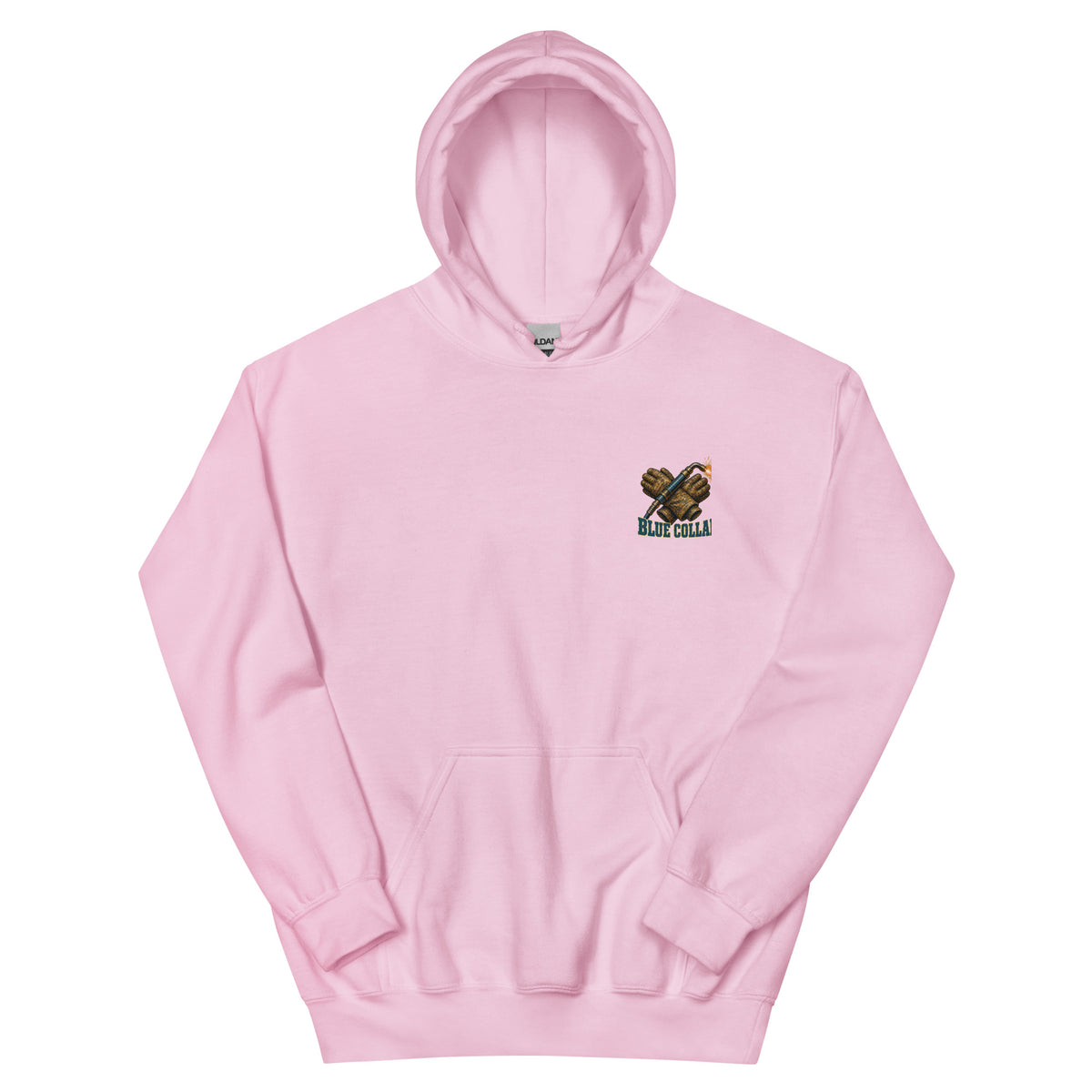Blue Collar Cowboy Western Hoodie in Light Pink — front chest print mockup