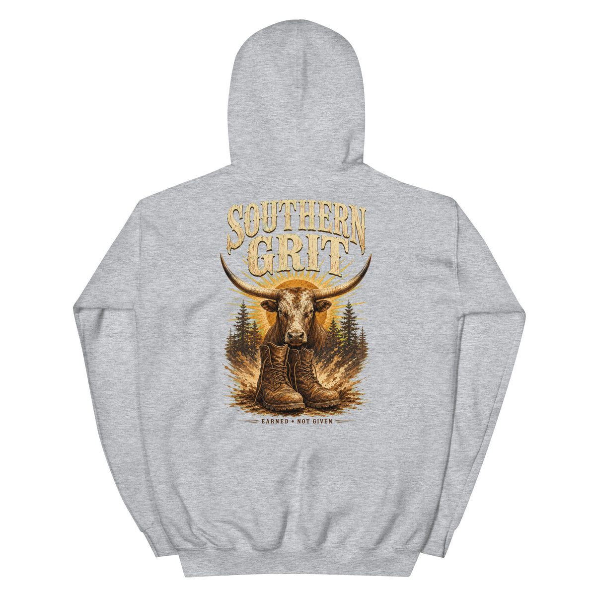 Southern Grit Western Hoodie in Sport Grey — back design mockup