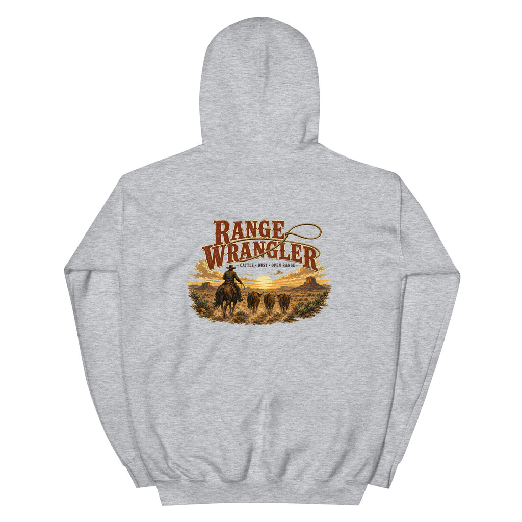 Range Wrangler Western Hoodie in Sport Grey — back design mockup