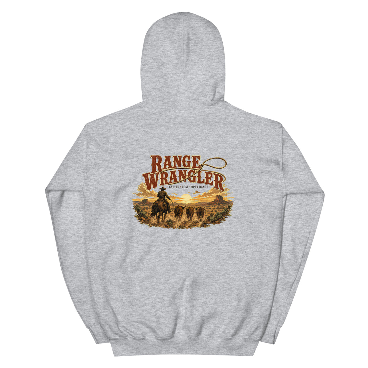 Range Wrangler Western Hoodie in Sport Grey — back design mockup