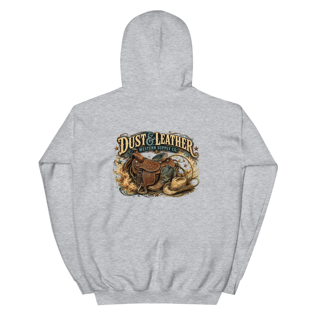 Dust & Leather Western Hoodie in Sport Grey — back design mockup