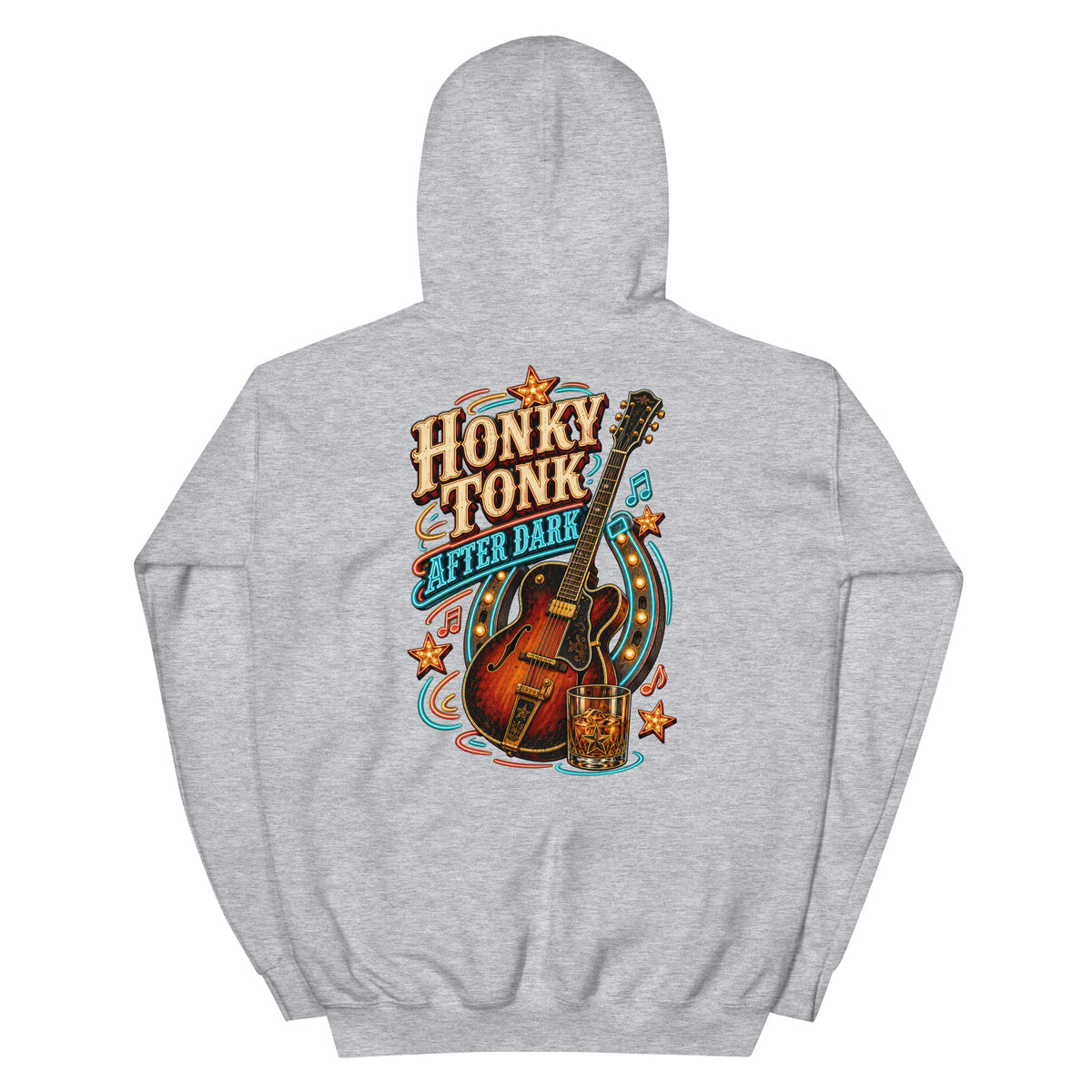 Honky Tonk After Dark Western Hoodie in Sport Grey — back design mockup