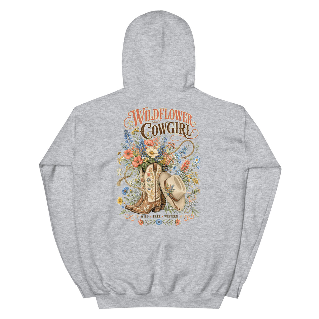 Wildflower Cowgirl Western Hoodie in Sport Grey — back design mockup
