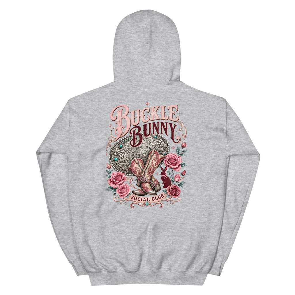 Buckle Bunny Social Club Western Hoodie in Sport Grey — back design mockup