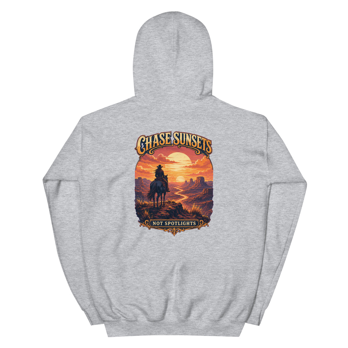 Chase Sunsets, Not Spotlights Western Hoodie product view 3