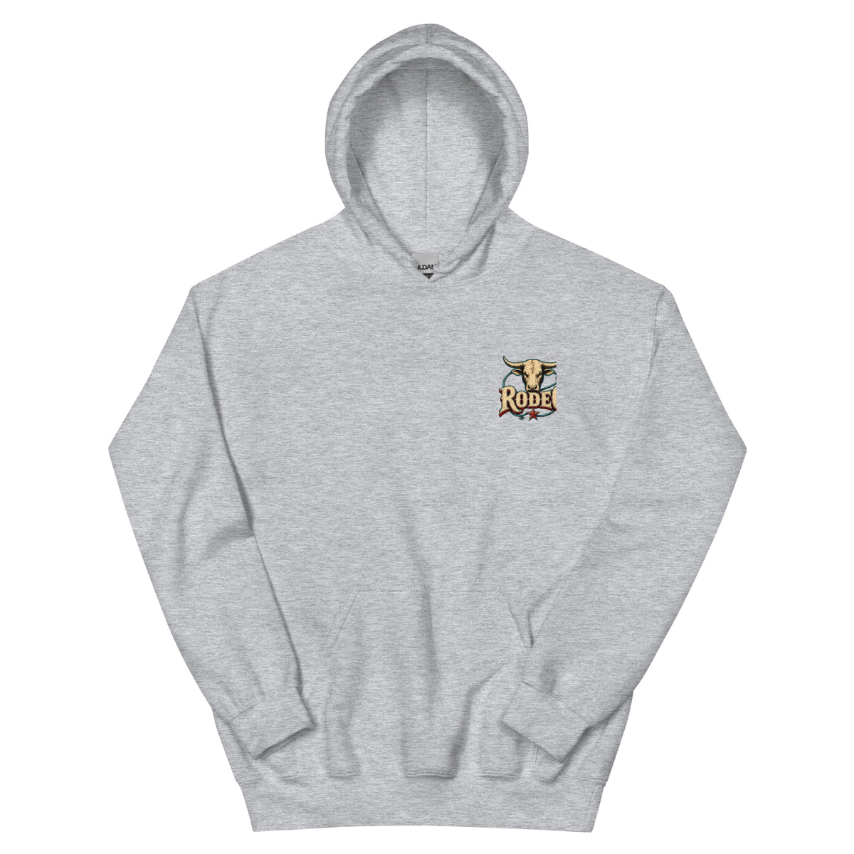 Rodeo Raised Western Hoodie in Sport Grey — front chest print mockup