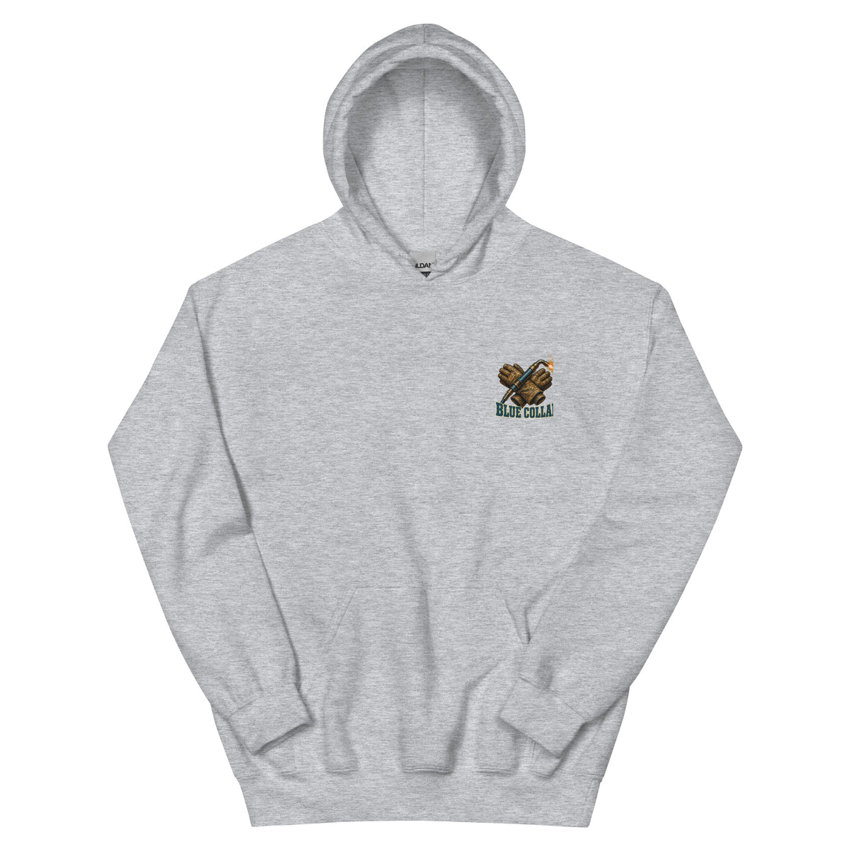 Blue Collar Cowboy Western Hoodie in Sport Grey — front chest print mockup