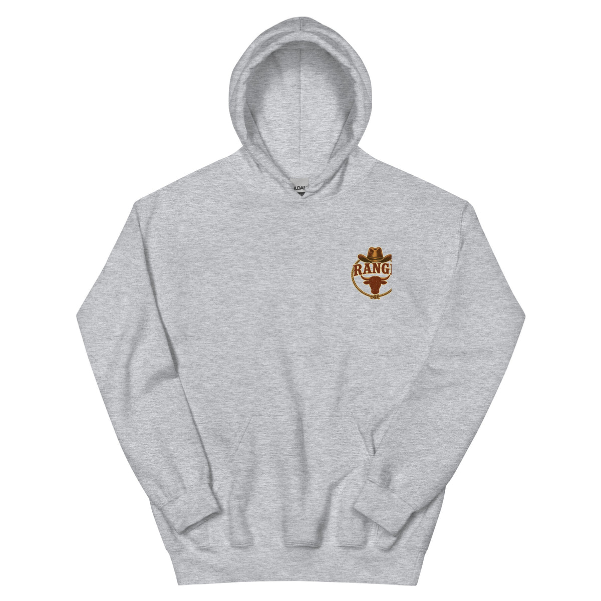 Range Wrangler Western Hoodie in Sport Grey — front chest print mockup