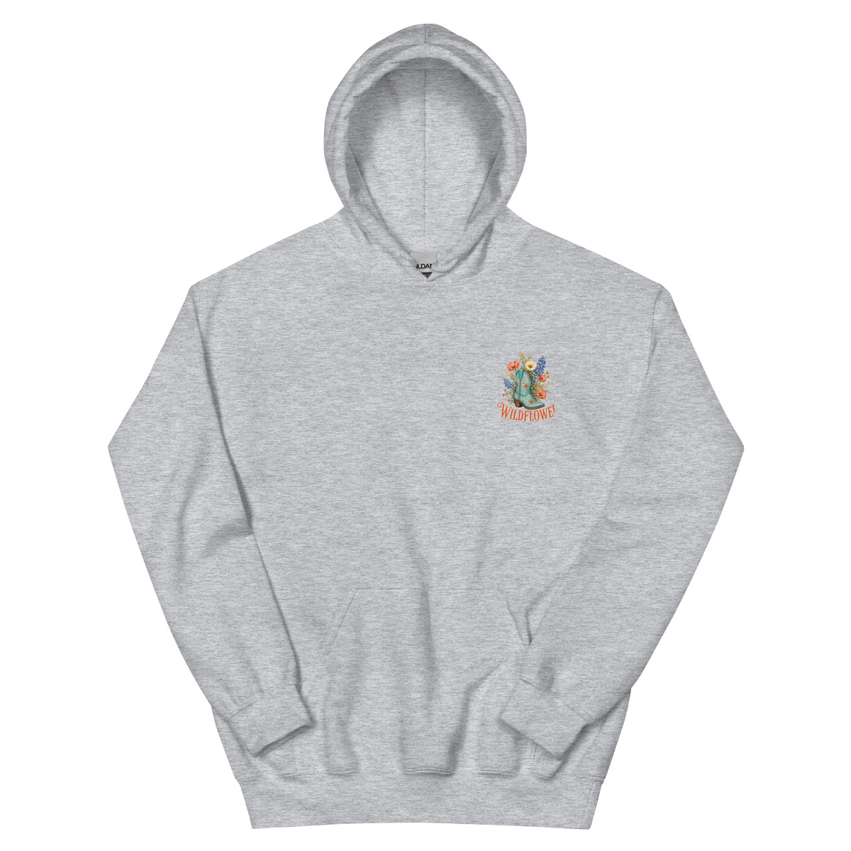 Wildflower Cowgirl Western Hoodie in Sport Grey — front chest print mockup