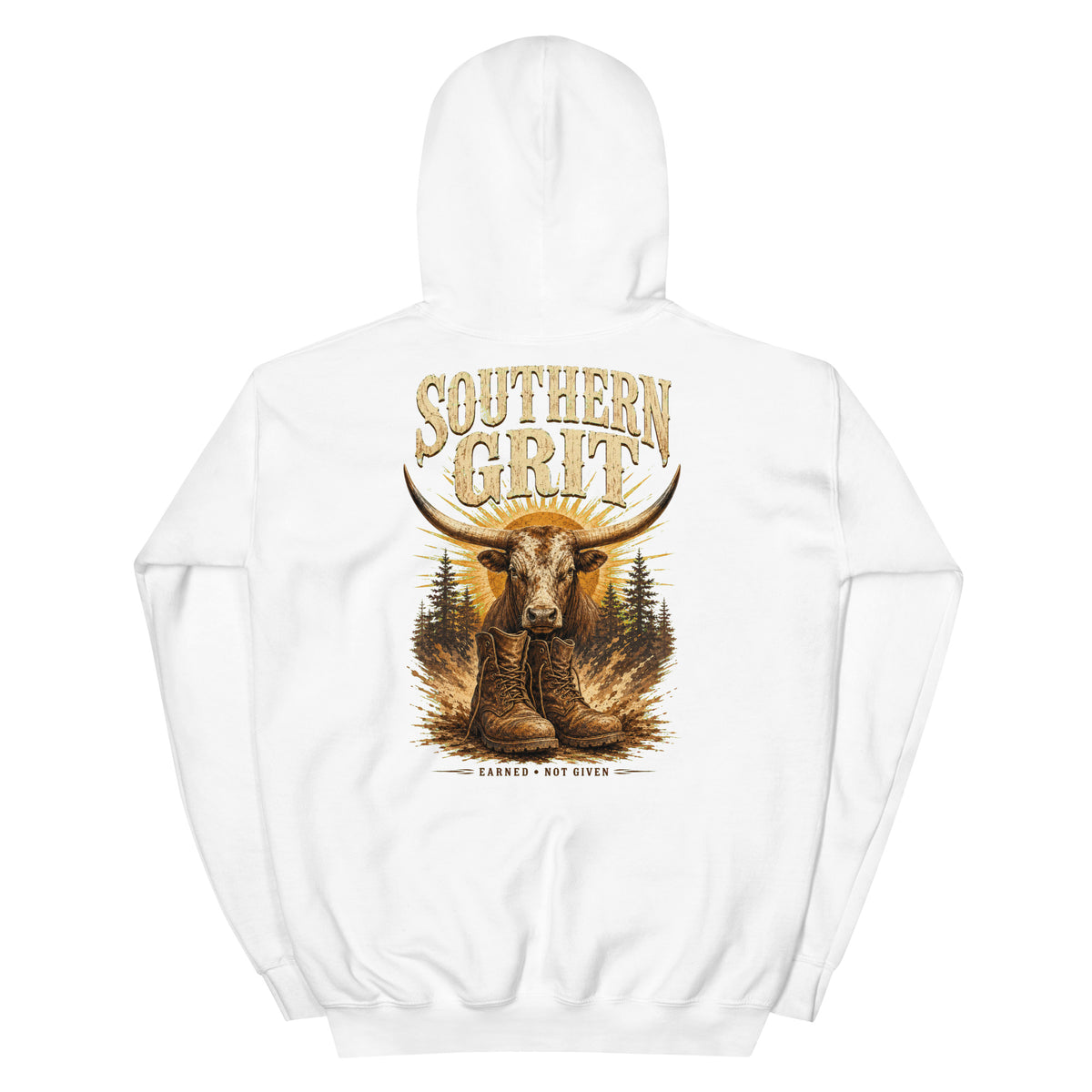 Southern Grit Western Hoodie in White — back design mockup