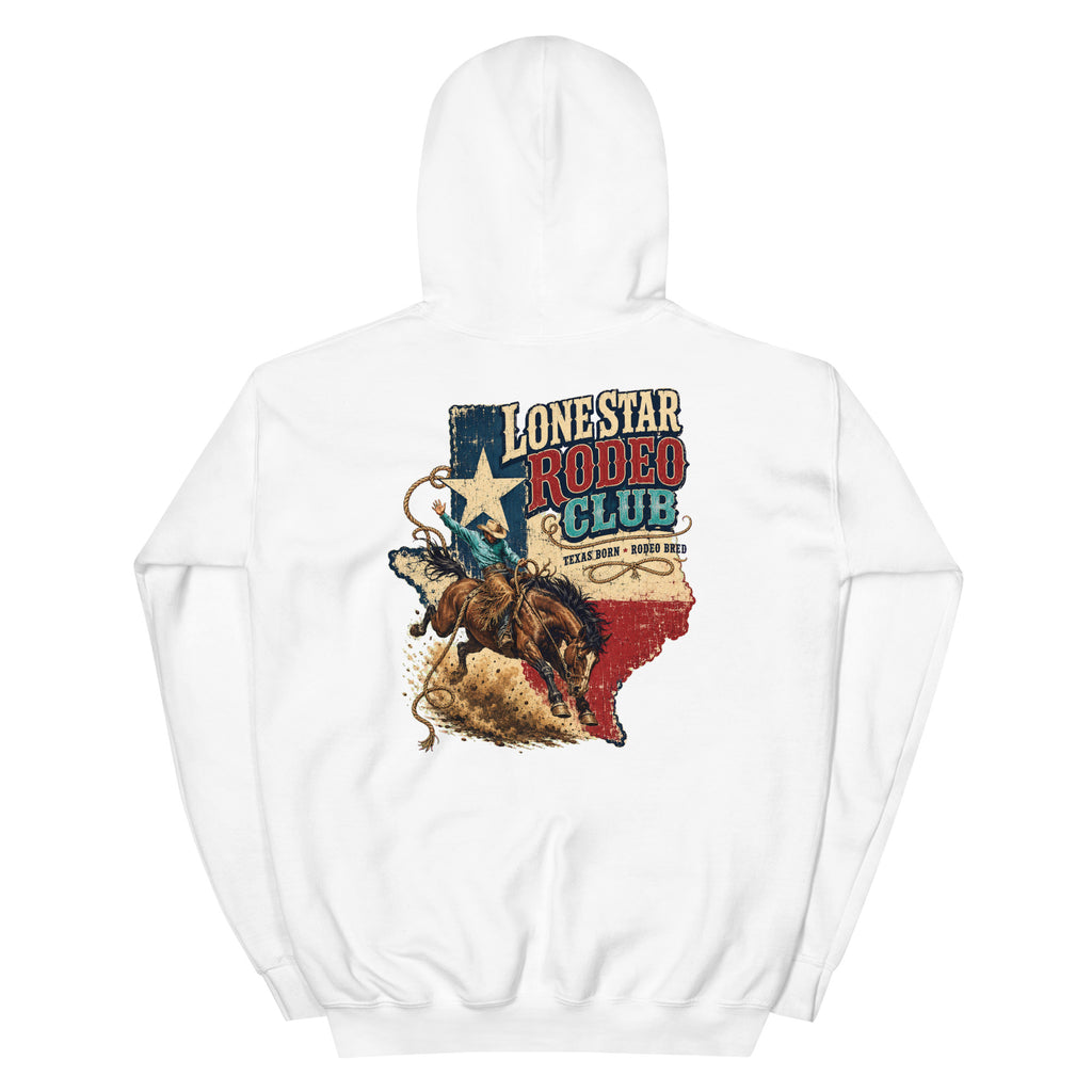 Lone Star Rodeo Club Western Hoodie in White — back design mockup