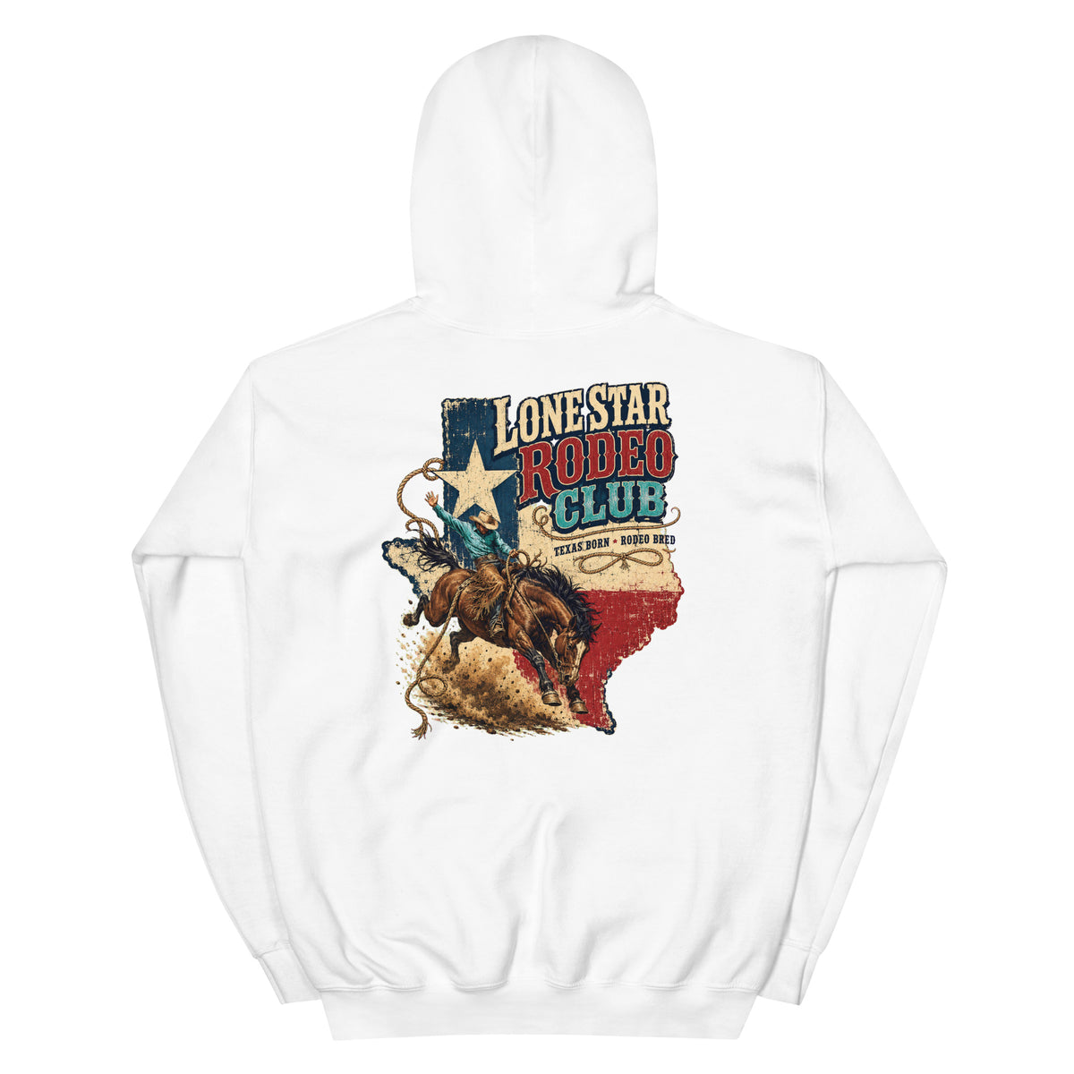 Lone Star Rodeo Club Western Hoodie in White — back design mockup