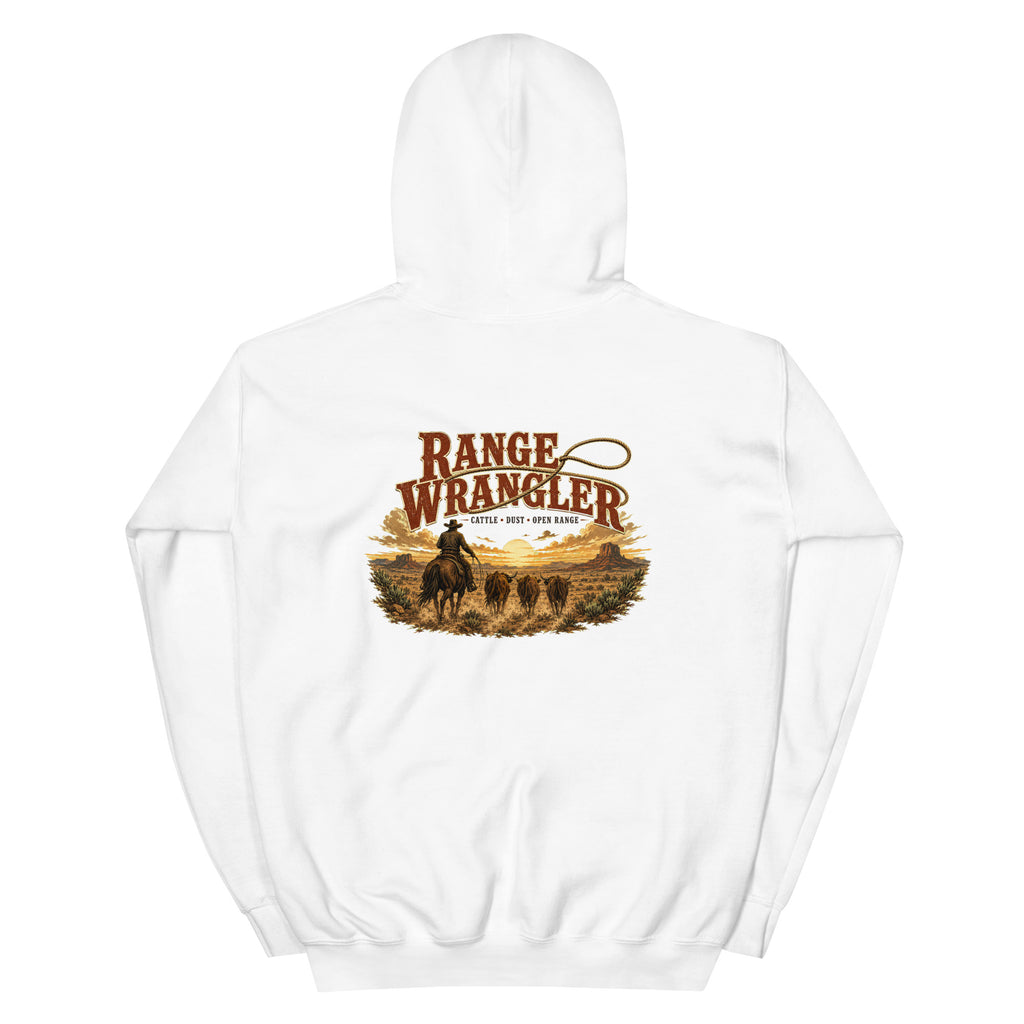 Range Wrangler Western Hoodie in White — back design mockup