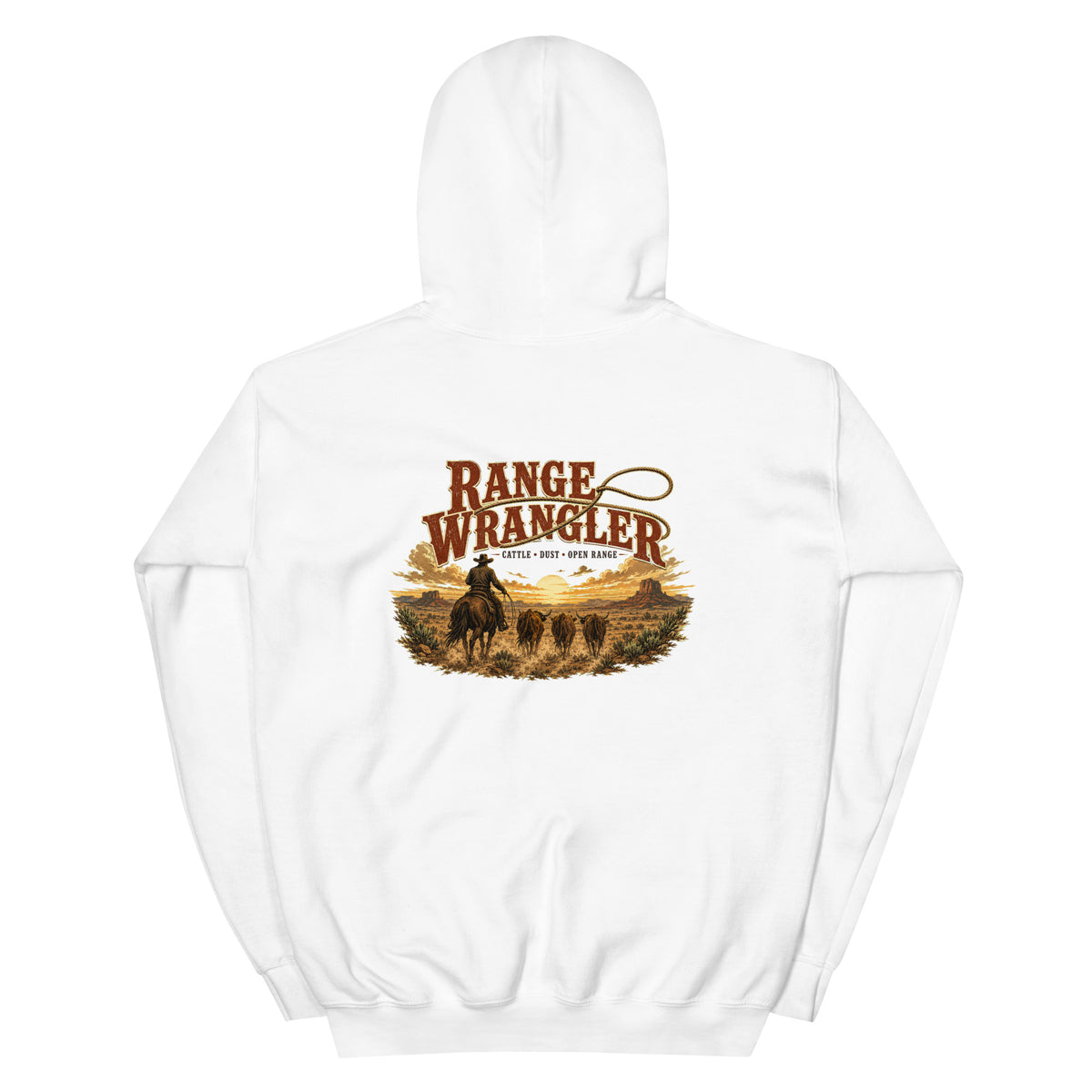 Range Wrangler Western Hoodie in White — back design mockup