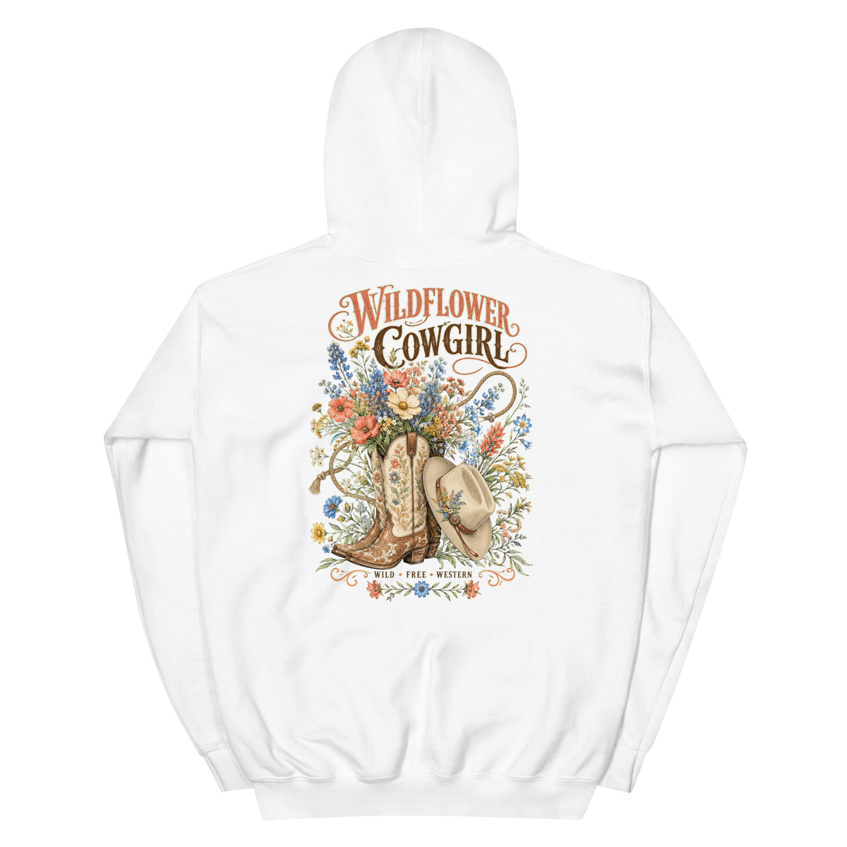 Wildflower Cowgirl Western Hoodie in White — back design mockup