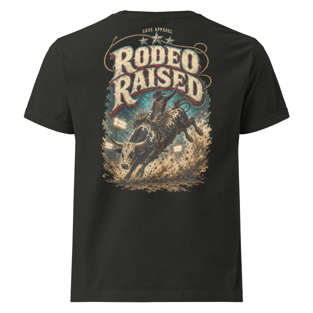 Rodeo Raised Oversized Western T-Shirt in Washed Black — back design mockup