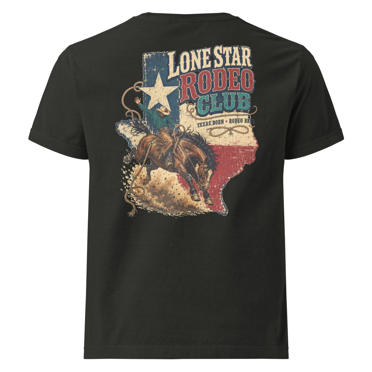 Lone Star Rodeo Club Oversized Western T-Shirt in Washed Black — back design mockup