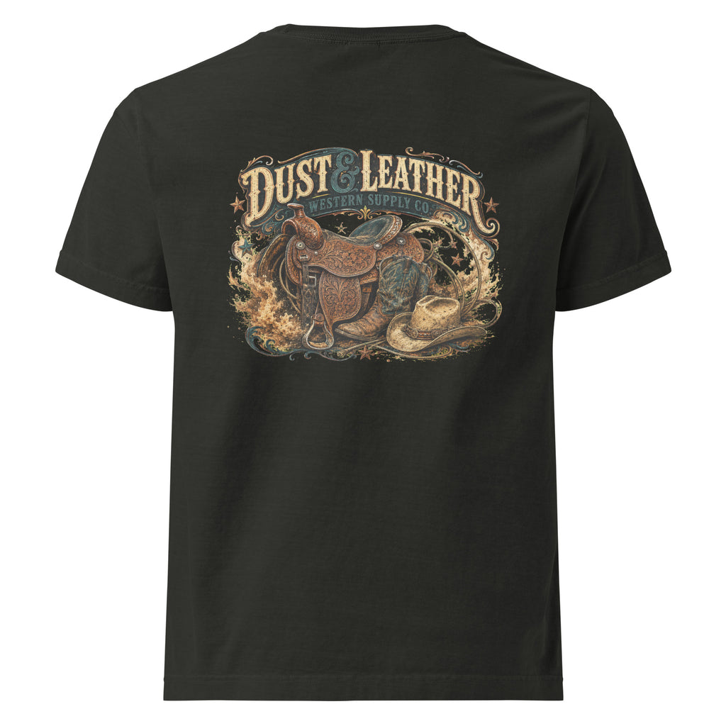 Dust & Leather Oversized Western T-Shirt in Washed Black — back design mockup