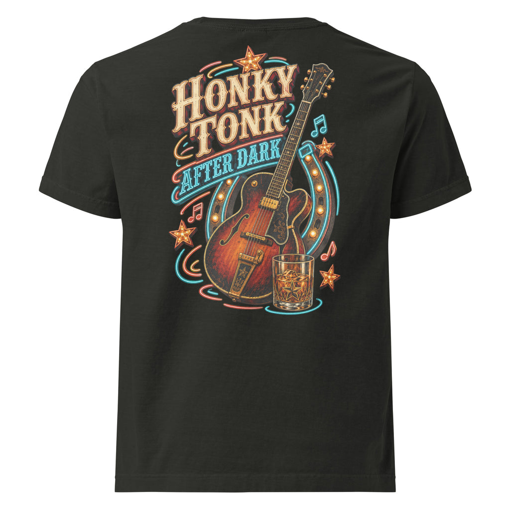 Honky Tonk After Dark Oversized Western T-Shirt in Washed Black — back design mockup