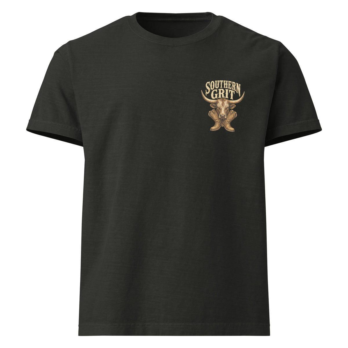 Southern Grit Oversized Western T-Shirt in Washed Black — front chest print mockup