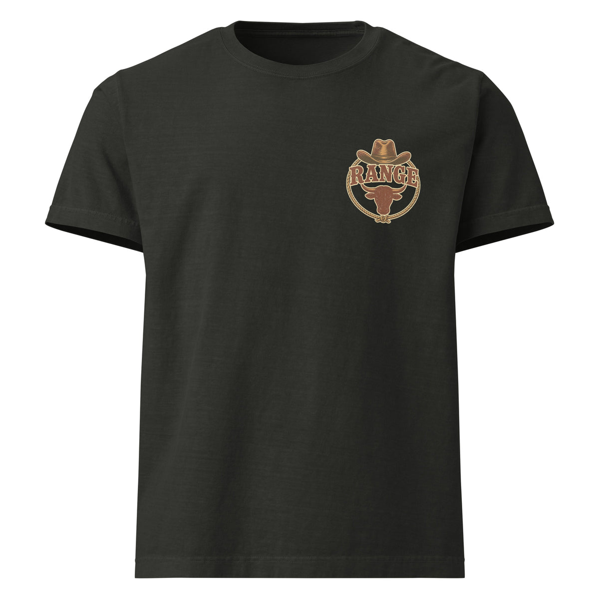 Range Wrangler Oversized Western T-Shirt in Washed Black — front chest print mockup