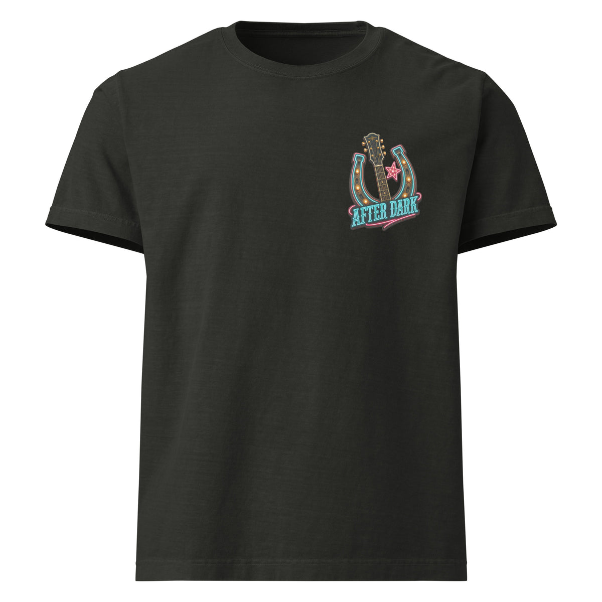 Honky Tonk After Dark Oversized Western T-Shirt in Washed Black — front chest print mockup