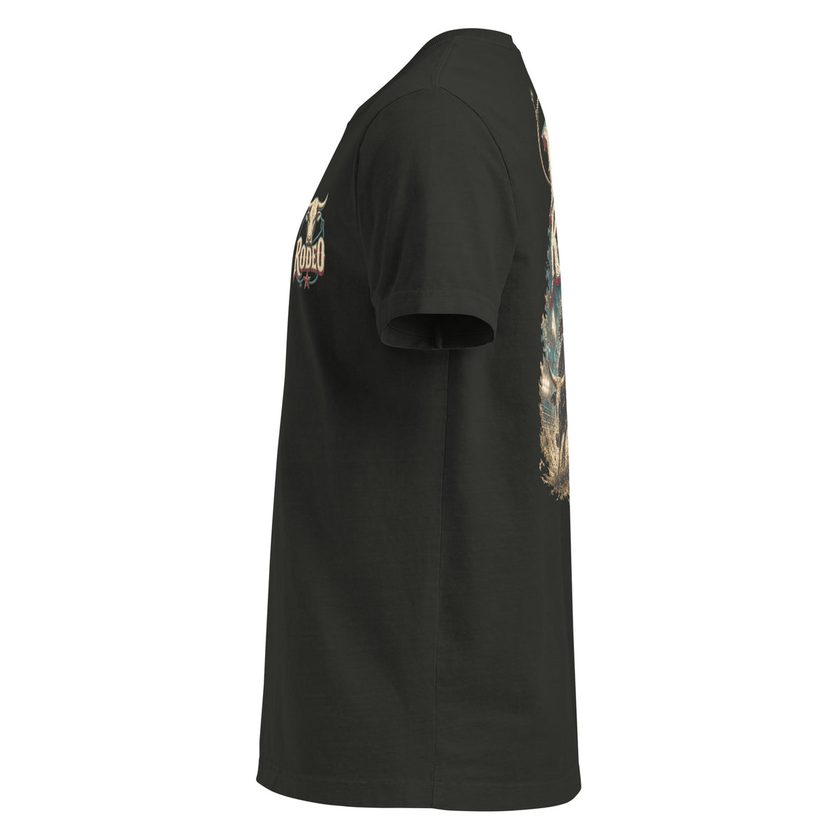 Rodeo Raised Oversized Western T-Shirt in Washed Black — left-side garment mockup