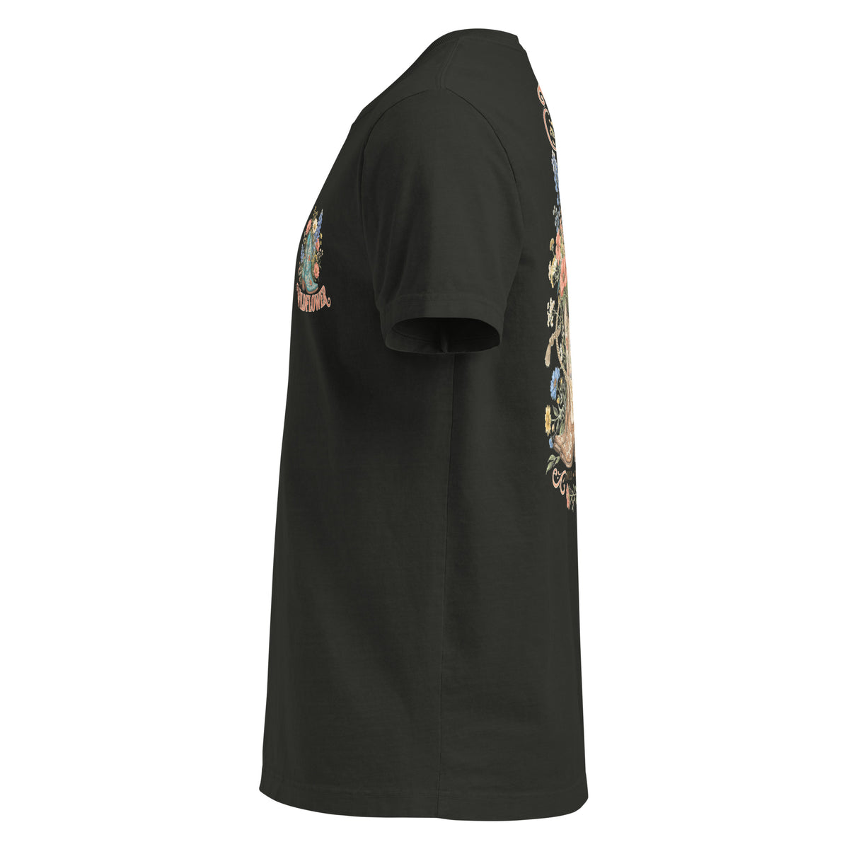 Wildflower Cowgirl Oversized Western T-Shirt in Washed Black — left-side garment mockup