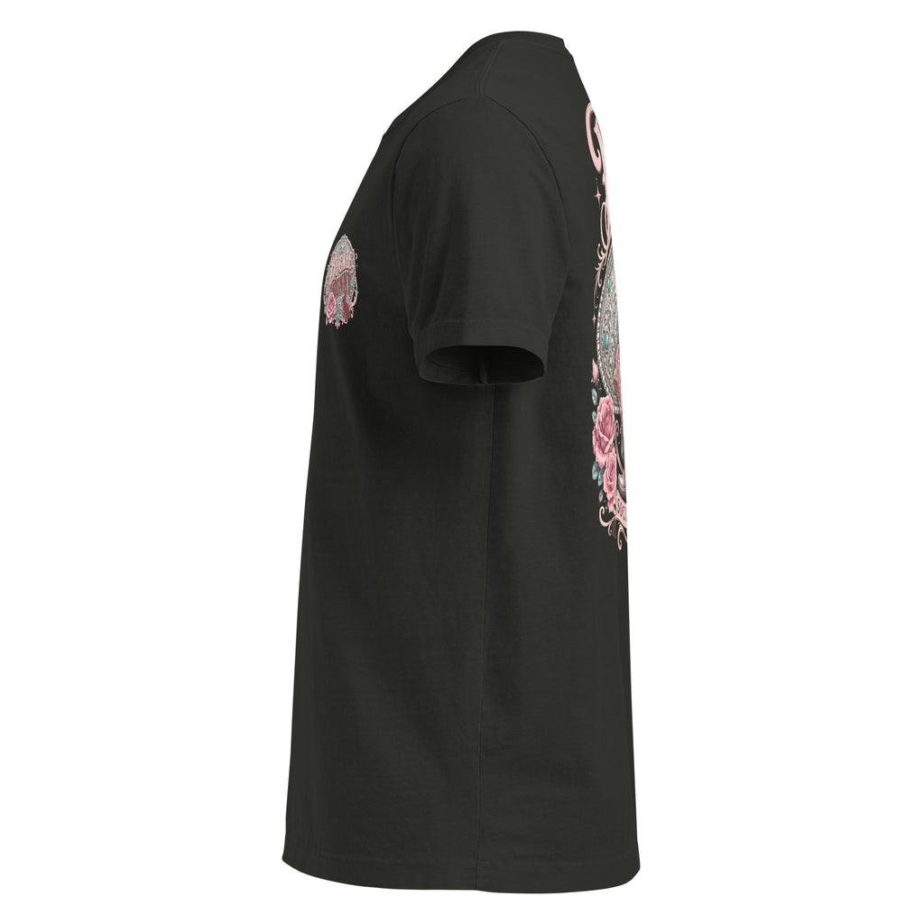 Buckle Bunny Social Club Oversized Western T-Shirt in Washed Black — left-side garment mockup