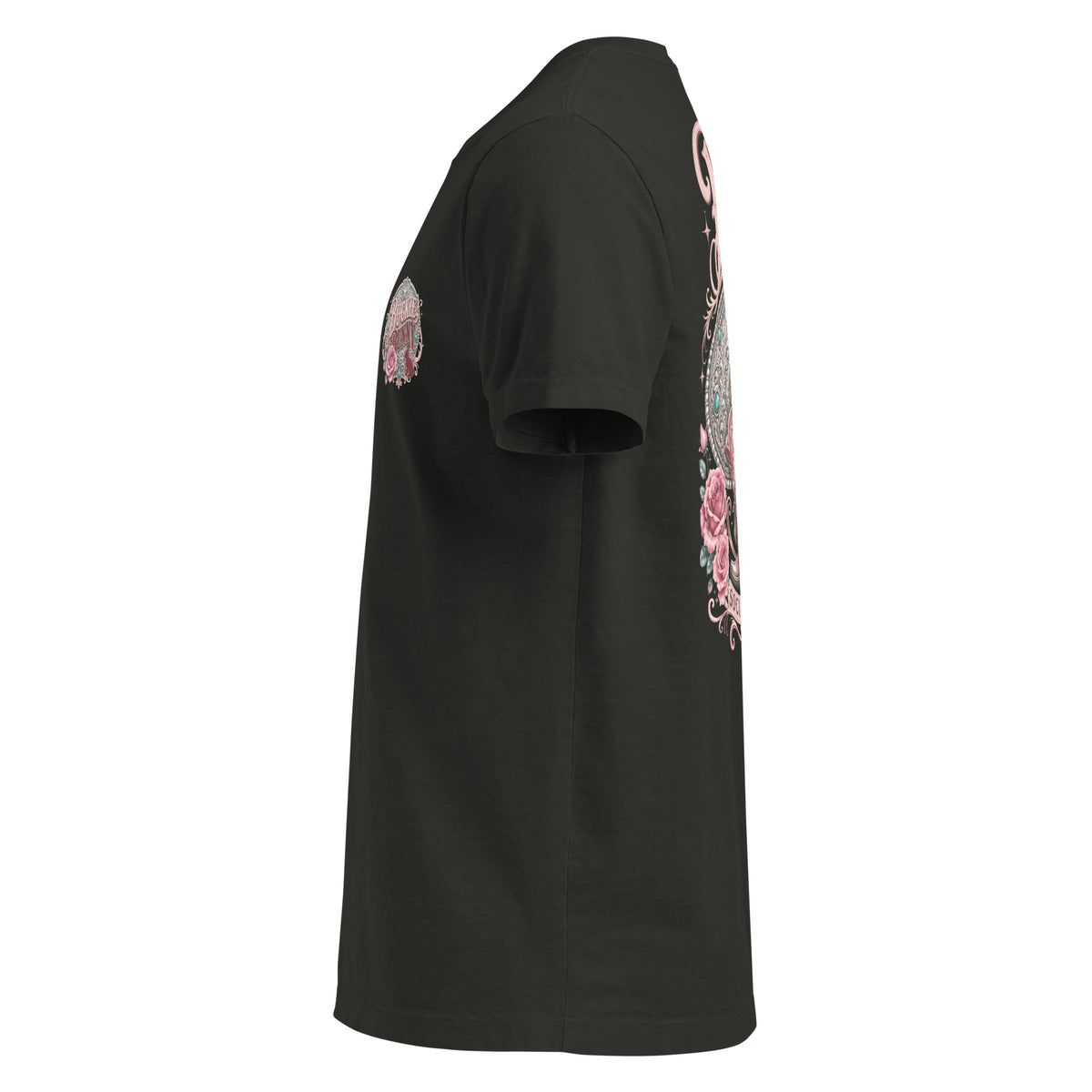 Buckle Bunny Social Club Oversized Western T-Shirt in Washed Black — left-side garment mockup