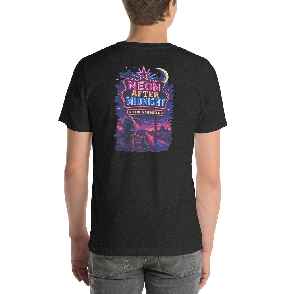 Back view of Neon After Midnight Premium Western T-Shirt showing the full-size western graphic