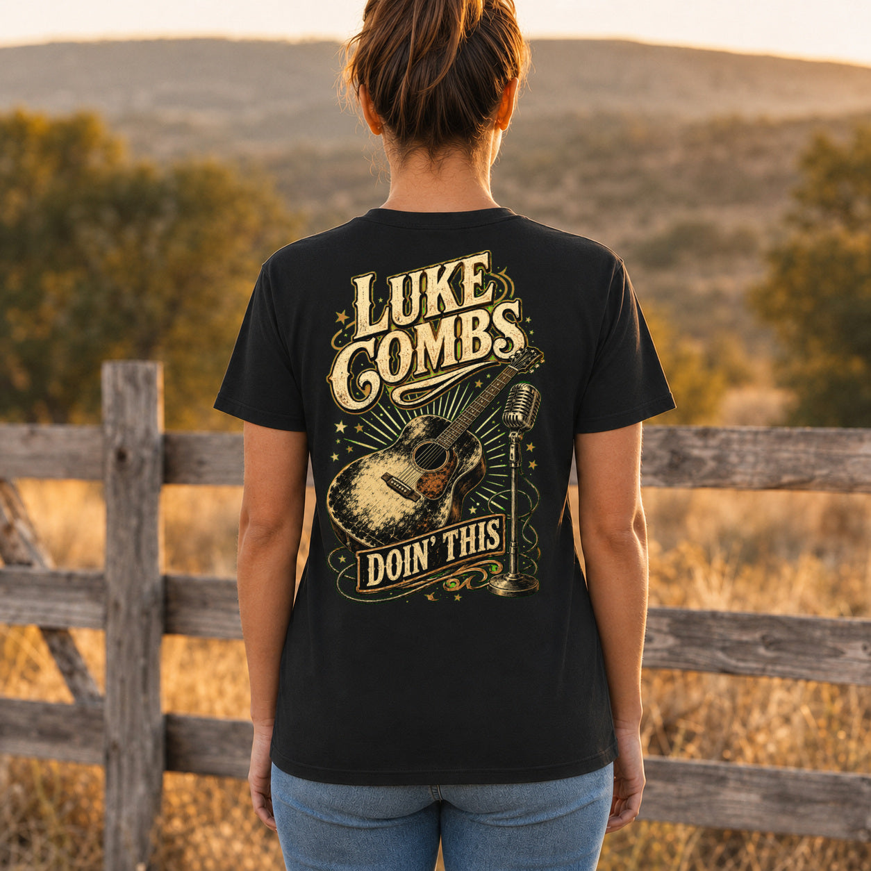 Luke Combs “Doin’ This” Guitar Back-Print T-Shirt female back-view mockup