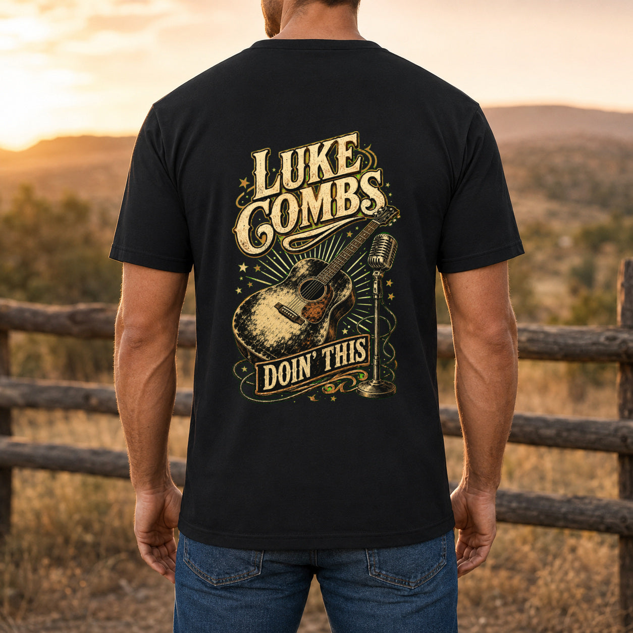 Luke Combs “Doin’ This” Guitar Back-Print T-Shirt male back-view mockup
